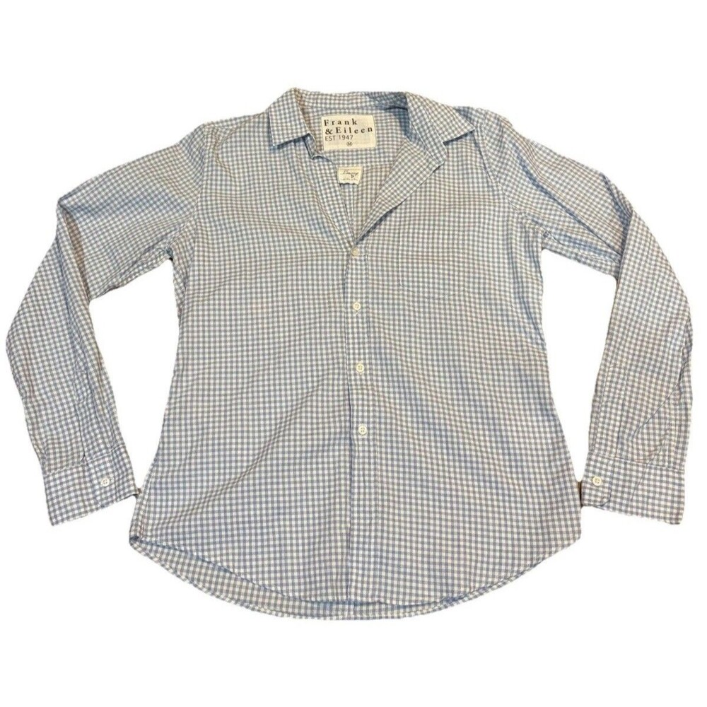Frank & Eileen Barry Crinkle Shirt Top Size Medium Gingham Button Up Long Sleeve